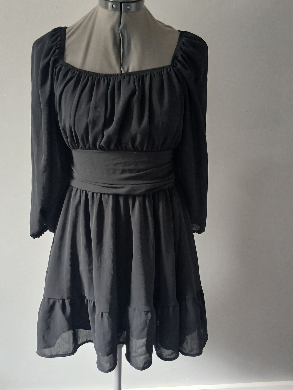 Exlura Women Fit & Flare Dress Large Black Square Neck Knee Length Smocked Waist